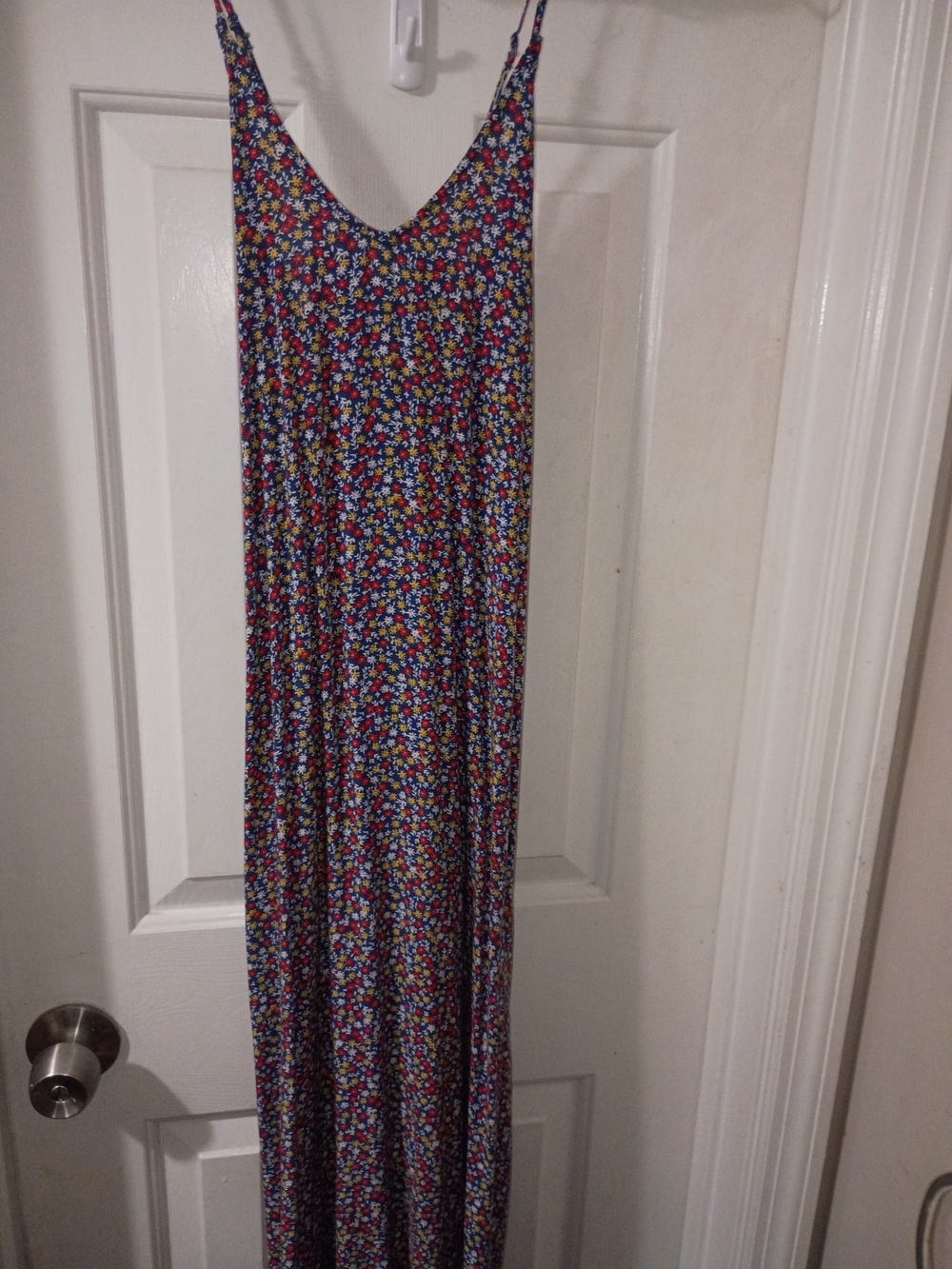 Old Navy Floral Maxi Dress in Navy with Red, Yellow, White, and Blue Flowers